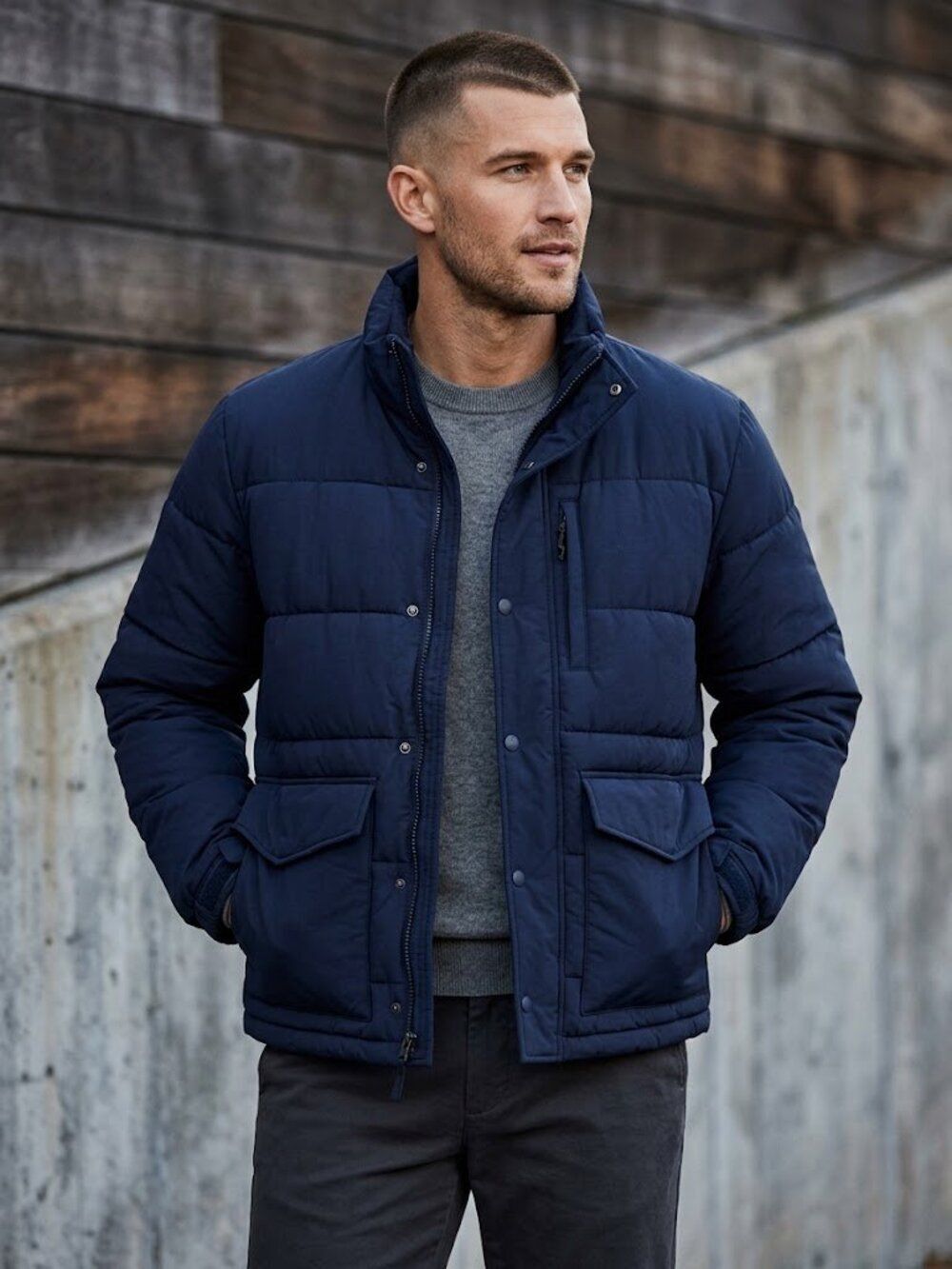 J.Crew Men's Nordic Eco Puffer Jacket Large PrimaLoft Navy Blue AZ580